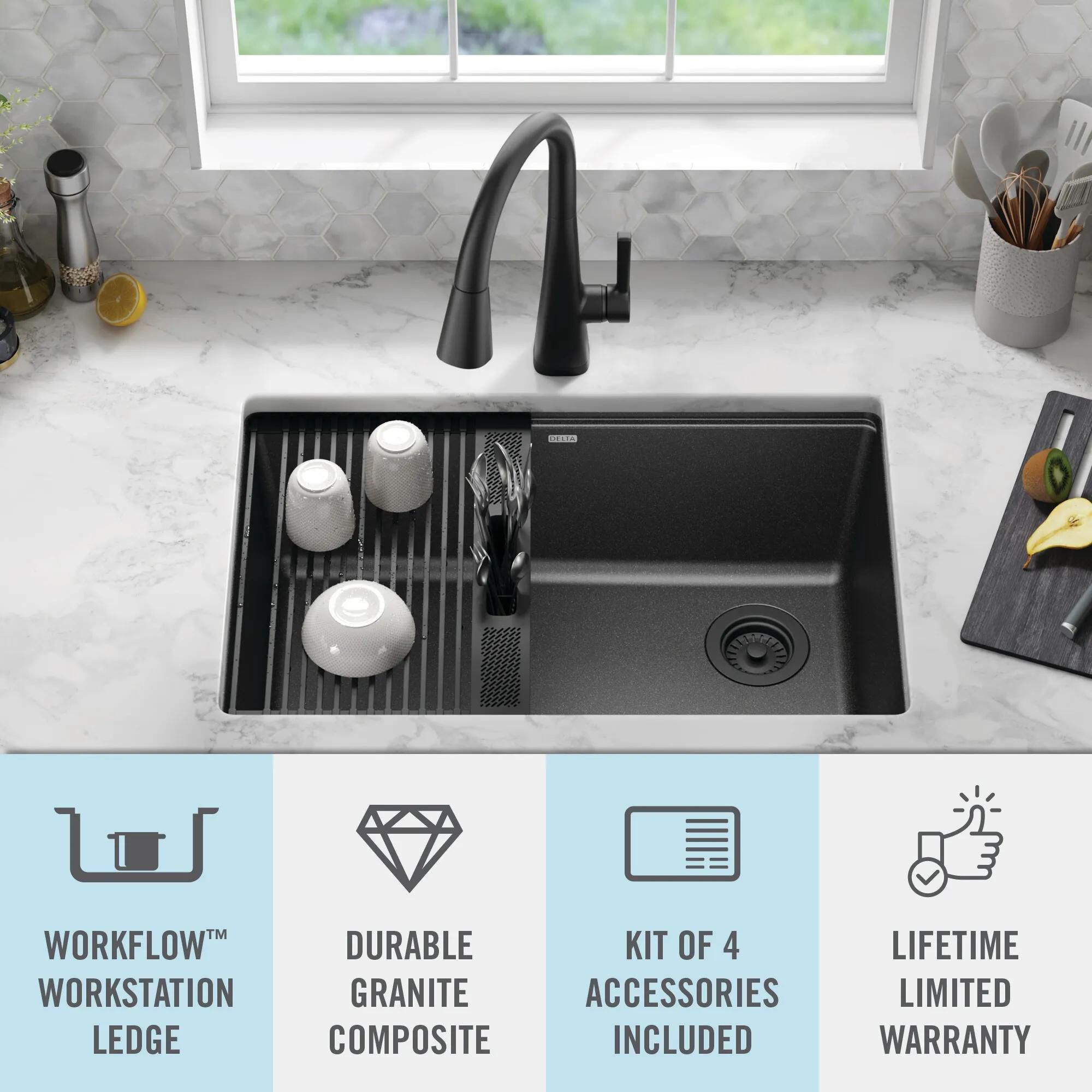 30” Granite Composite Workstation Kitchen Sink Undermount Single